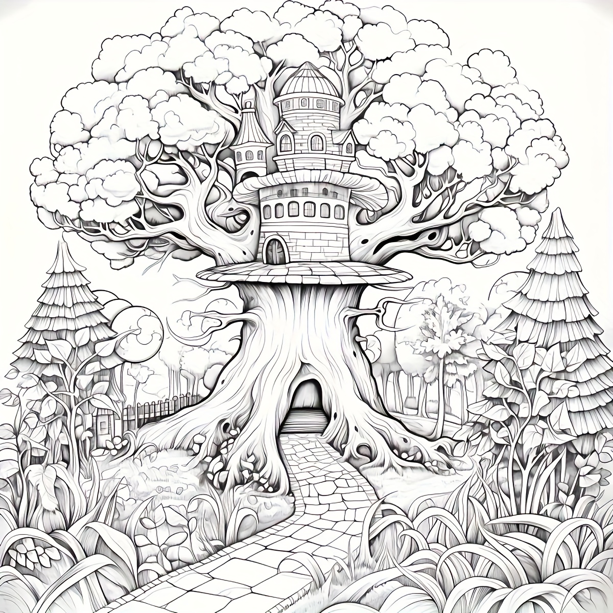 Psychedelic Forest Coloring Book for Adults Mystical Mushroom Art