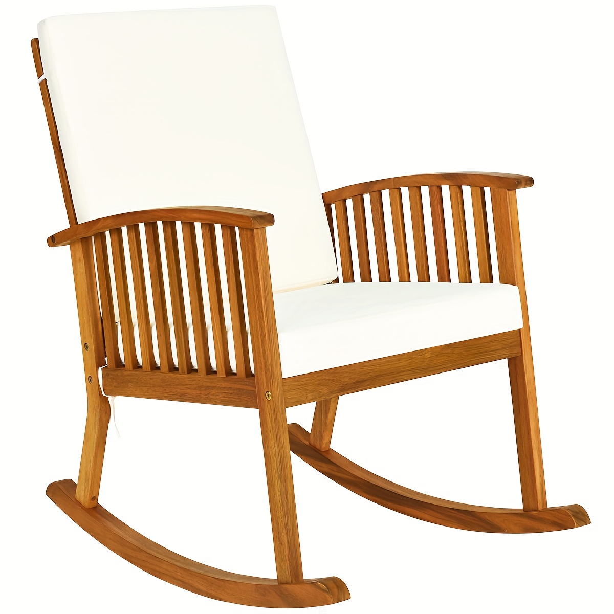 

1pc Outdoor Acacia Wood Rocking Chair, Patio Backyard Garden Lawn W/ Cushion