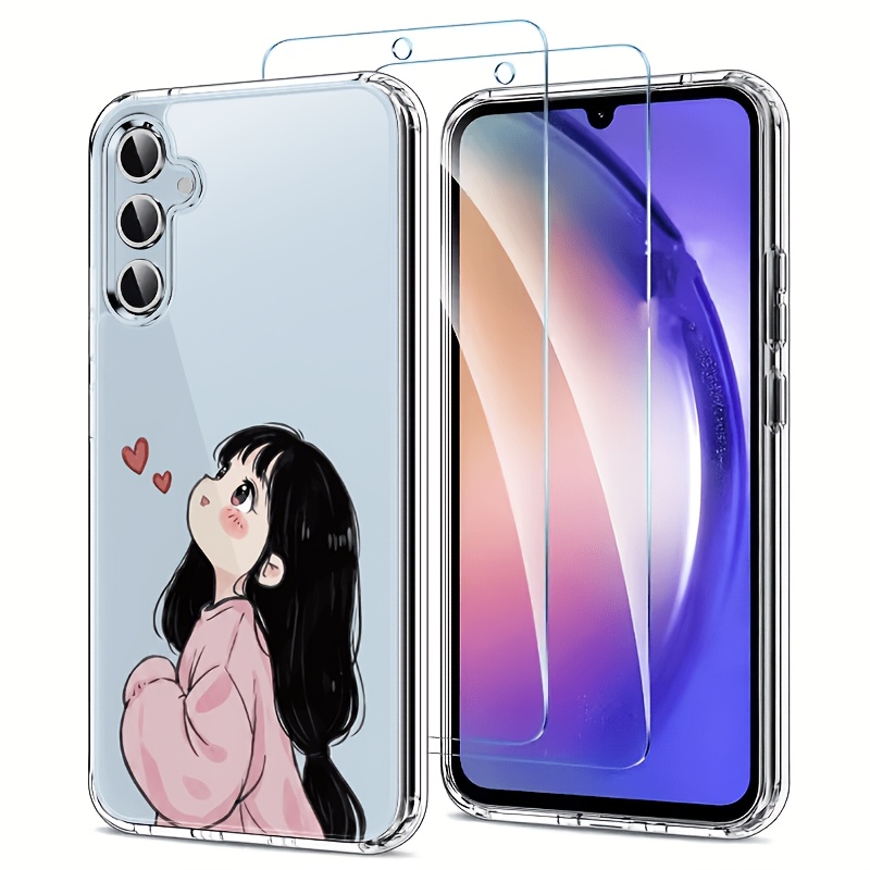 TEMU A 3pcs Set Including A Heart-patterned Girl Design Protective Case   2 High-definition Full-screen Tempered Glass Films. Suitable For S21, S22,