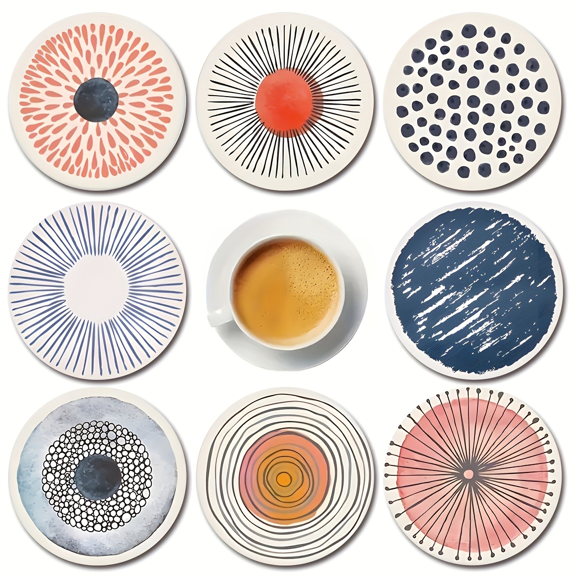 TEMU Juego de 8 posavasos de madera estilo abstracto, resistentes al y para bebidas, café, oficina, cocina y uso en mesa de comedor. Con diseños de