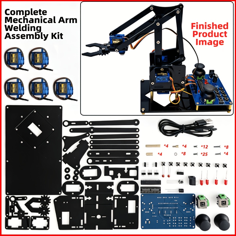 TEMU Kit de construcción de de soldadura de brazo robótico acrílico negro, electrónico, práctica de soldadura, piezas de repuesto, educación STEAM,