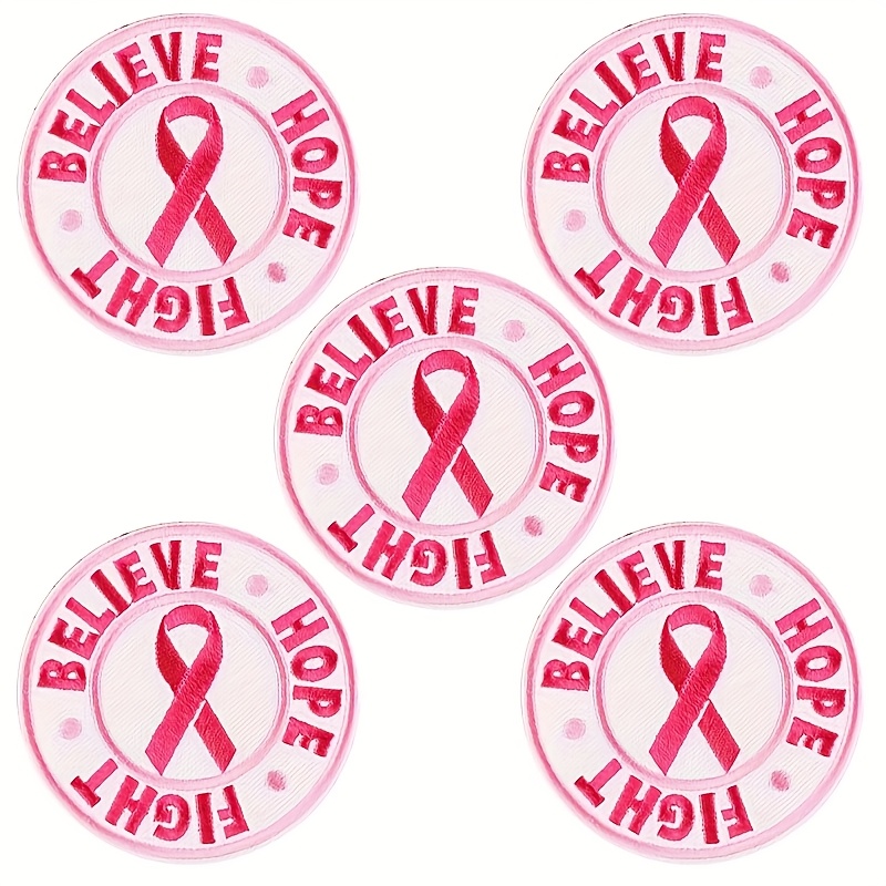 TEMU Set Of 5 Unique Pink Ribbon Patches Designed For Breast , Suitable For Clothing, Footwear, Hats, And Bags. Patches Ironed Or Sewn On