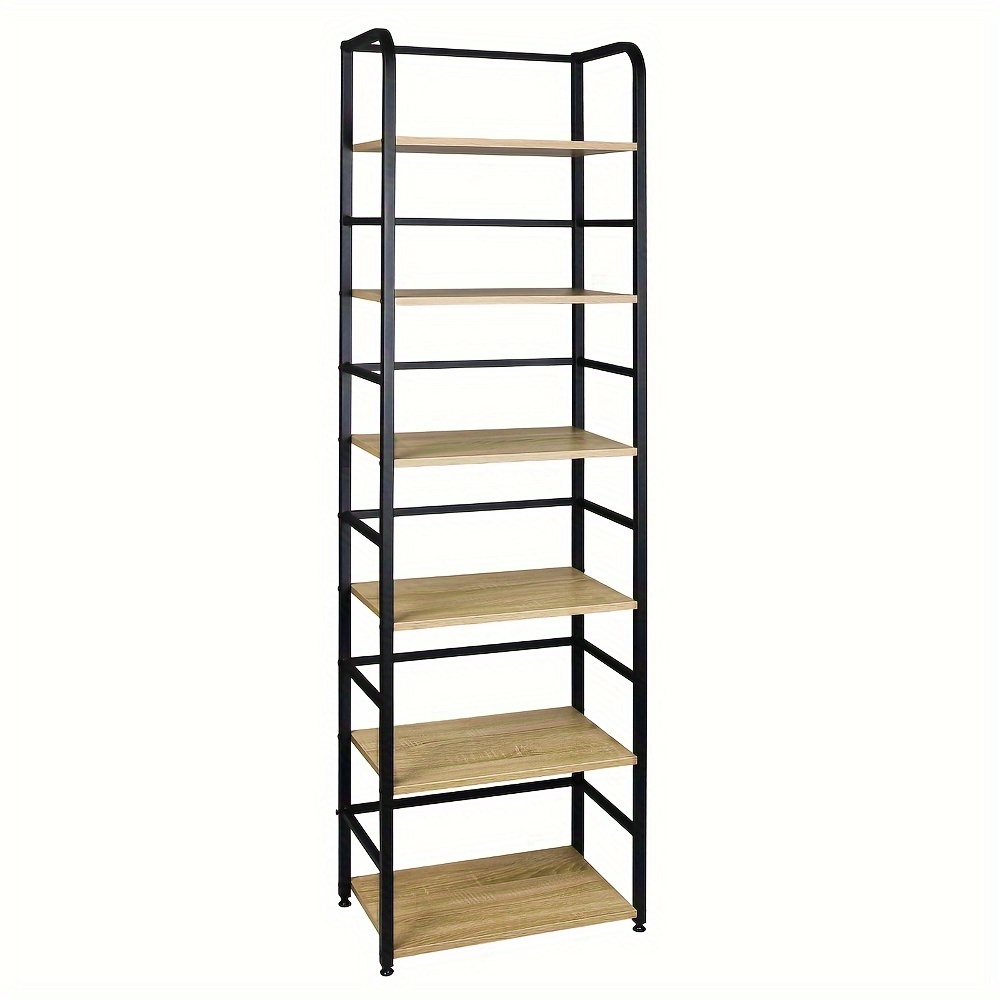 Image of 1pcs Standing Shelf, Metal Shelf, Bookcase, Storage Shelf, Ladder Shelf, Bathroom Shelf, Kitchen Shelf, Corner Shelf, Stair Shelf, Step Shelf, High Shelf, 6 Shelves, 50x30x176 Cm, Light Oak