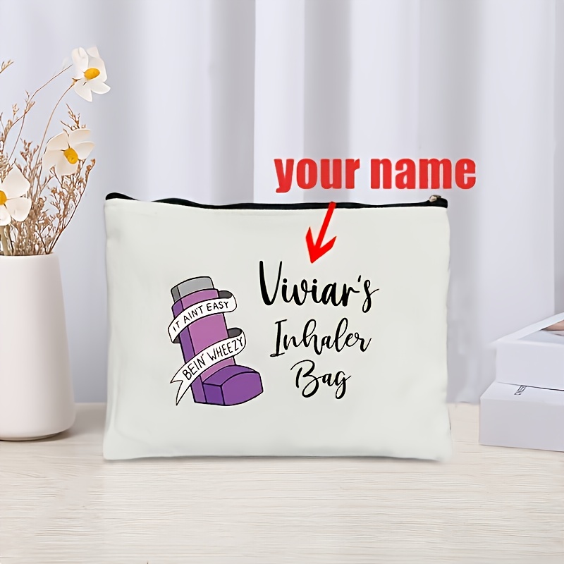 TEMU A Customized Personalized Inhaler Design Makeup Bag, Polyester Cosmetic Pouch, Lightweight Travel Toiletry Storage Bag, Zipper Storage Box,