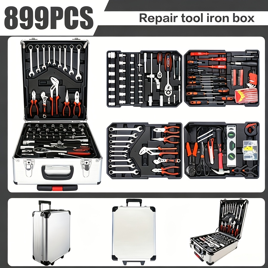 899 52-Piece Professional Multi-Functional Tool Set with Portable Case, Chrome Vanadium Steel, for Home and Car Maintenance