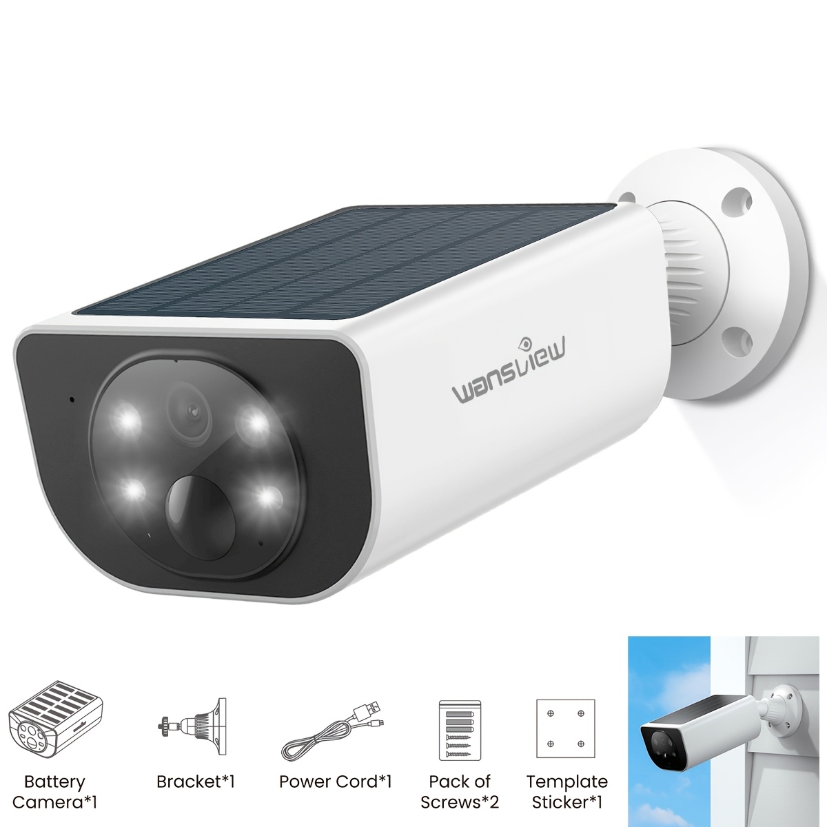 TEMU Wansview Solar Security Camera Wireless Outdoor, 100% Wire-free Battery Powered, Pir , 2-way Talk, Home Yard Camera, 2.4ghz Wifi