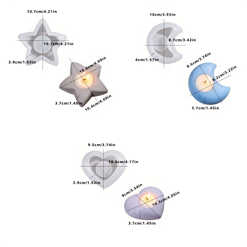 Image of 3pcs Resin Casting Molds Featuring Stars, , And Hearts For Scented Candles And Candle Holders, Made Of Silicone. Molds Are Perfect For Crafts, Designed To Be Durable And
