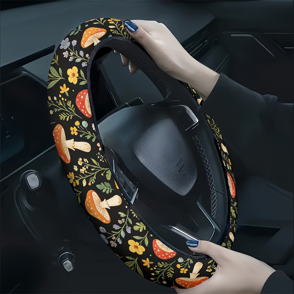 TEMU 1pc And Flower Cluster Pattern Car Steering Wheel Cover, Soft And Breathable To The Touch, Reduces Hand Fatigue, Suitable For , A Accessory, A