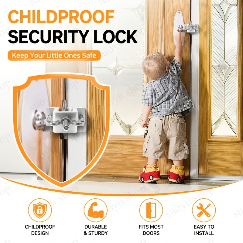 TEMU 1pc Heavy Duty With Anti-pry Plate & Adjustable Safety Pin Lock - Polished Door Suitable For Indoor/outdoor Use - For Homes, Hotels, Dorms -