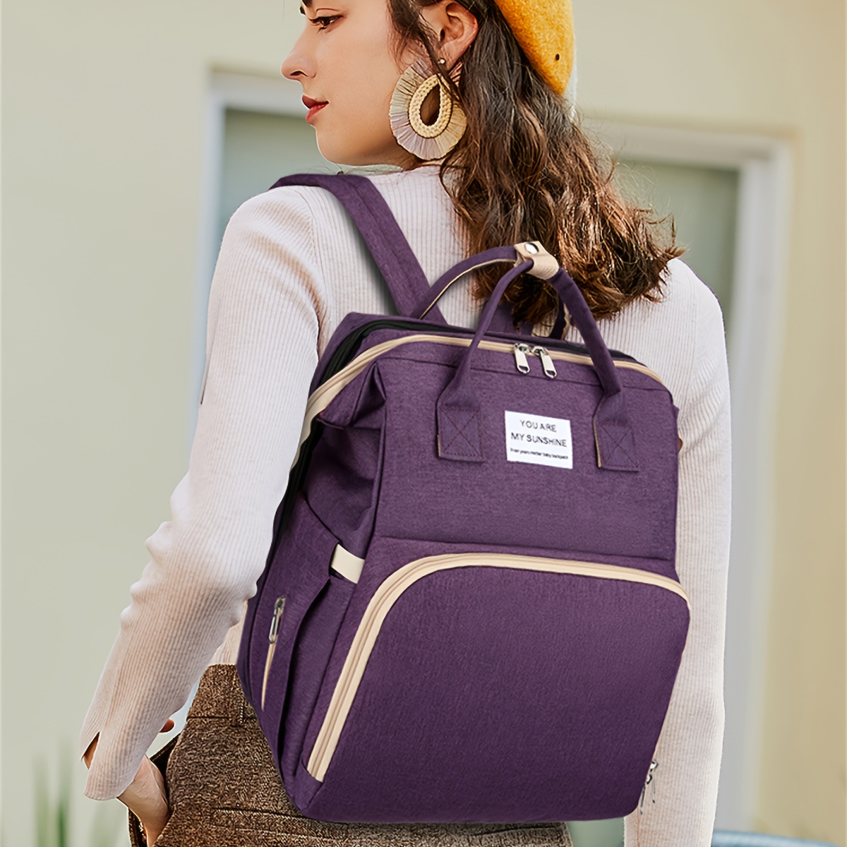 Bolso Multifuncional de Hombro para Pañales; Bolso Plegable y Portátil para Salidas; Bolso Ligero de Gran Capacidad para Mamá y Bebé con Mochila Plegable de Cuna-Dentro-de-Cuna