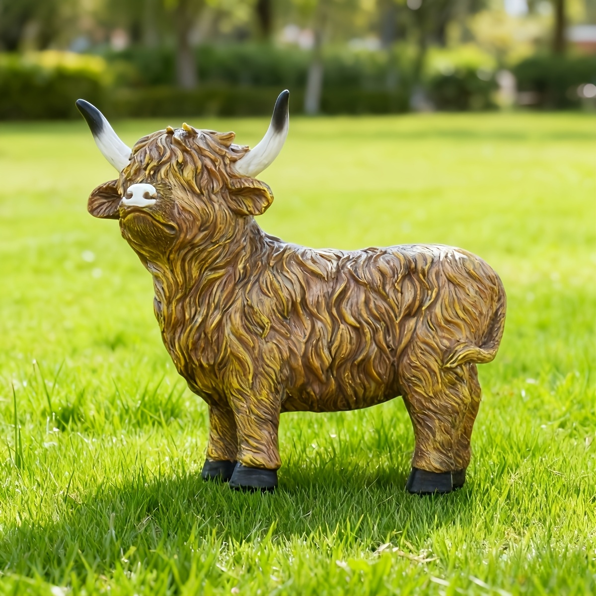 Image of 1pc For Highland Cow Resin Outdoor Statue | Animal Decorations For Home, Balcony, Garden, Yard, Lawn, Farmhouse Decor, Perfect Gifts For Highland Cow Enthusiast, Rustic Style, Floor Mount