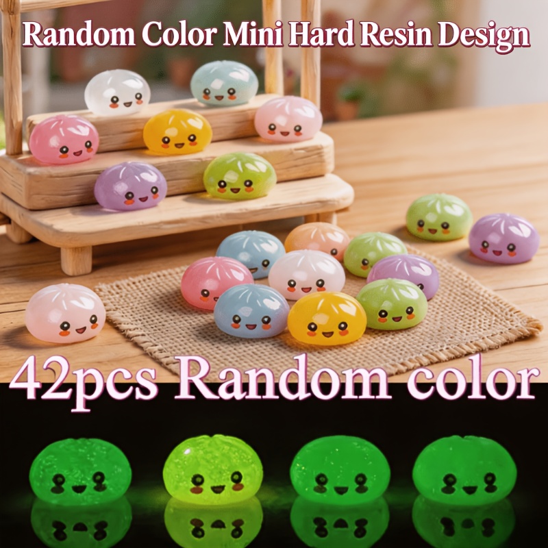 TEMU 42pcs Random Color Luminous Cute Baozi Resin Figurines, Mini Glow In The Dark Bun Ornaments, Car Dashboard Decorations, Diy Micro Landscape