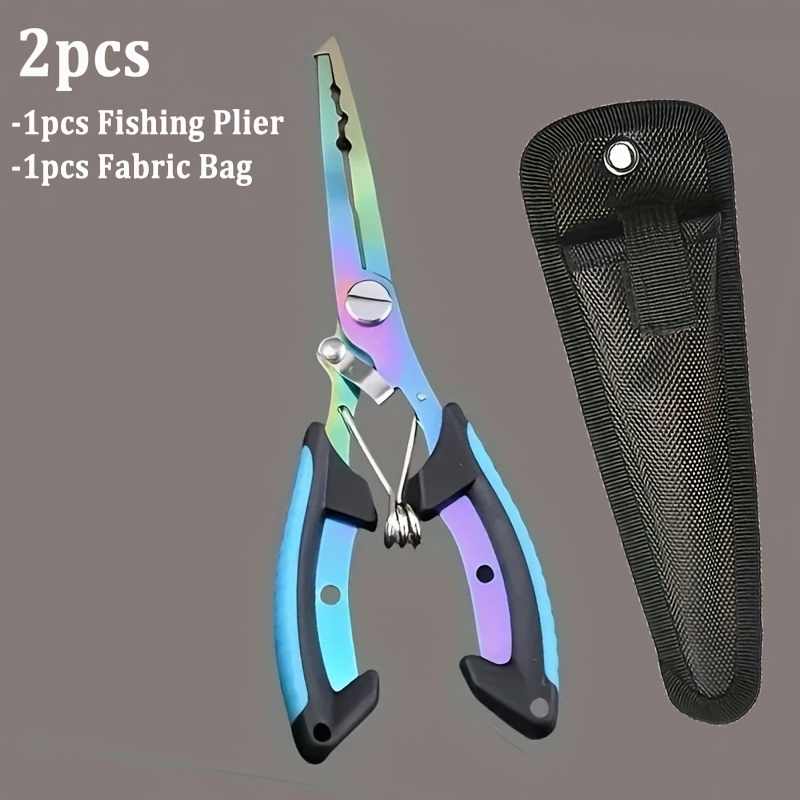 TEMU 2pcs/set 6.3inch Portable Fishing Pliers + Fabric Bag, Multi-functional Fishing Pliers Anti-slip Stainless Steel Fishing Line Cutter Tied Hooks