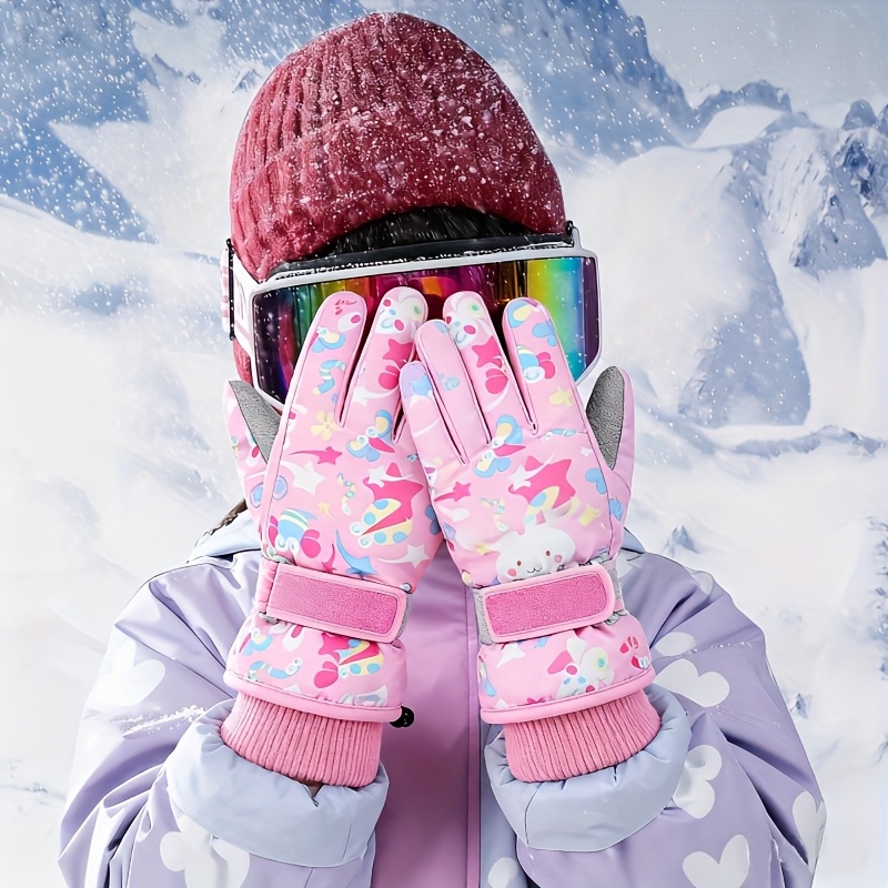 Ski Gloves, Christmas And New Year Gifts, Cute Printed Polar Lining Thickened Warm And Windproof Adjustable Wristband, Unisex Outdoor Gloves S/M/L Multicolor.