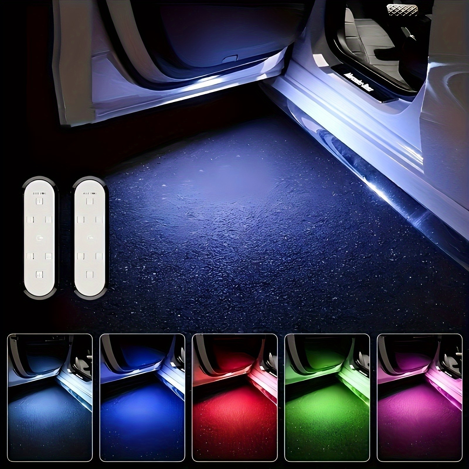 Temu – TEMU 2pcs Rgb Automotive Led Decorative Lights, Door Lighting Welcome Lights, Indoor Ambient Lights, Lighting Environment Lights, Multifunctional