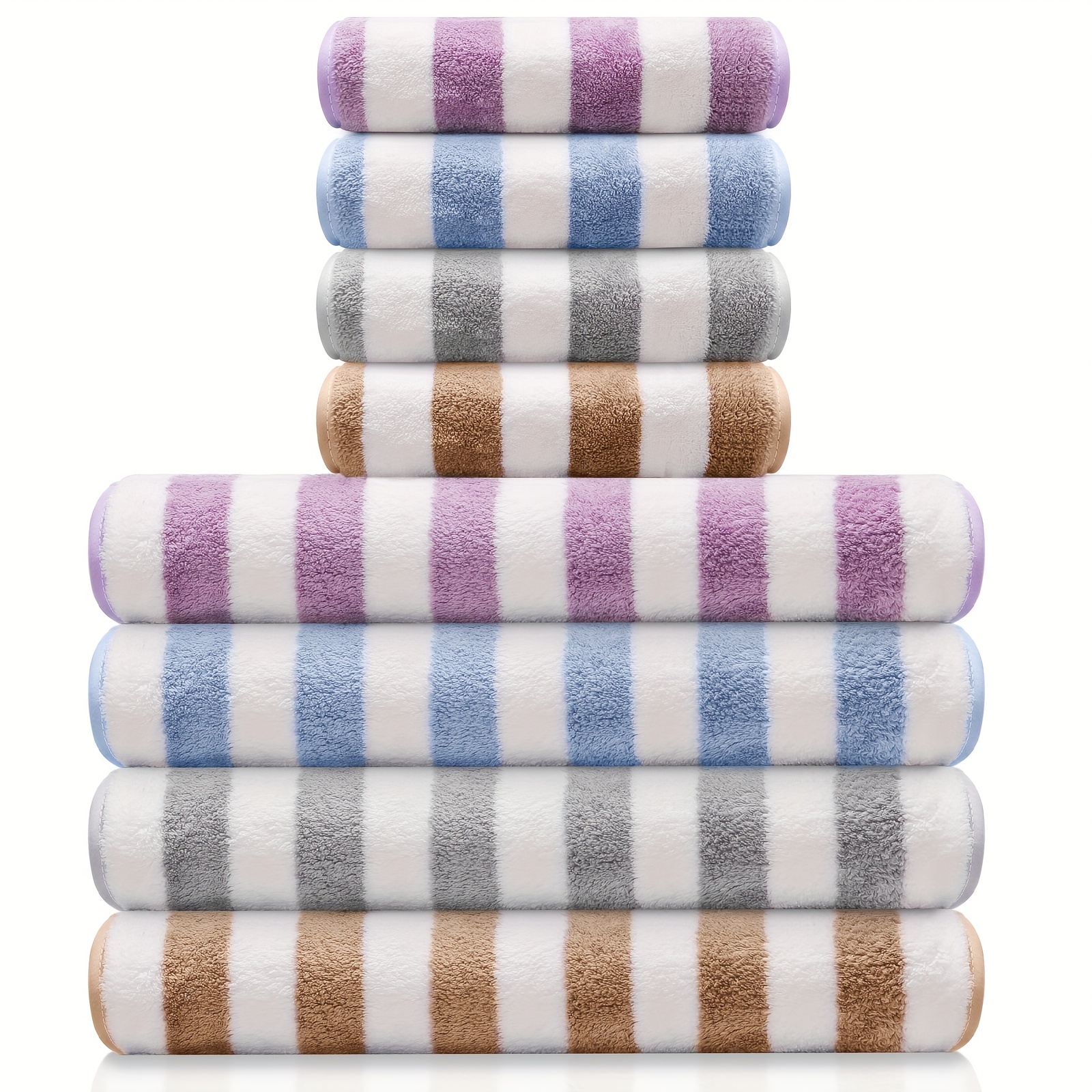 

8pcs Microfiber Ultra Soft Absorbent Towel Set, 4 Bath Towels 28in*55in & 4 Hand Towels 14in*30inlightweight And Quick Drying Towels For Body, Sport, Yoga, Spa, Fitness, Stripes 4 Different Colored