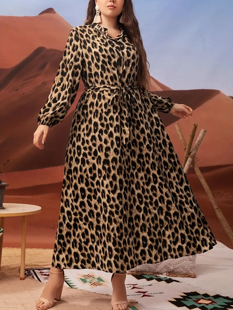 Plus Size Leopard Print Full-Body Animal Print Elegant Belted Waist Lantern Sleeve Dress - Fitted Silhouette, Machine Washable * Versatile for Casual & Formal Occasions, Formal Attire, Sophisticated ... Plus Size Leopard Print Full-Body Animal Print Elegant Belted Waist Lantern Sleeve Dress - Fitted Silhouette, Machine Washable * Versatile for Casual & Formal Occasions, Formal Attire, Sophisticated ...