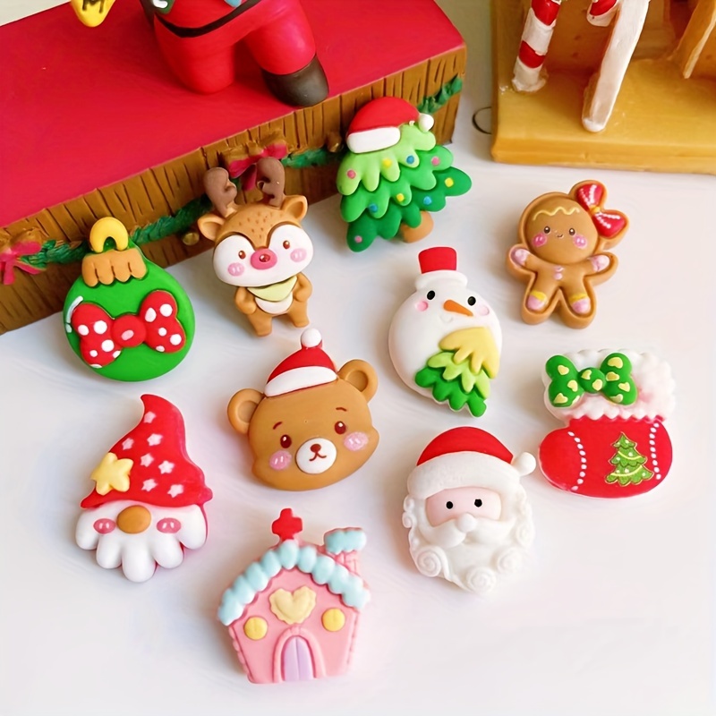 

10- Christmas Flatback Set - Miniature , Snowman, For Scrapbooking, Diy , And Decorations