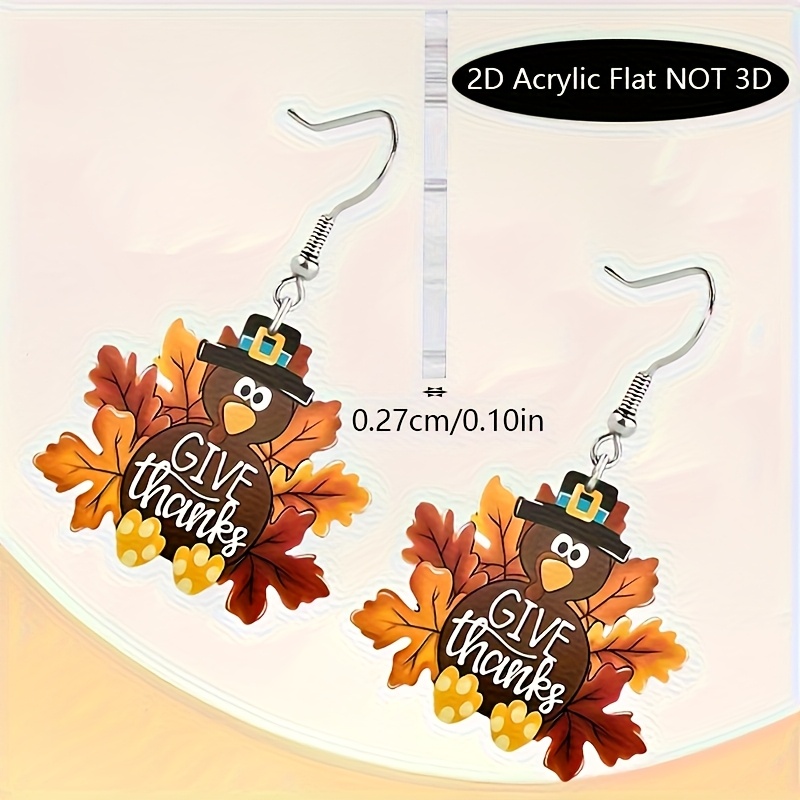 TEMU 2d Flat - 2d Plane Cartoon Cute Turkey Luxury Trend Earrings Party Commemorative Versatile Exquisite Christmas Birthday Gift