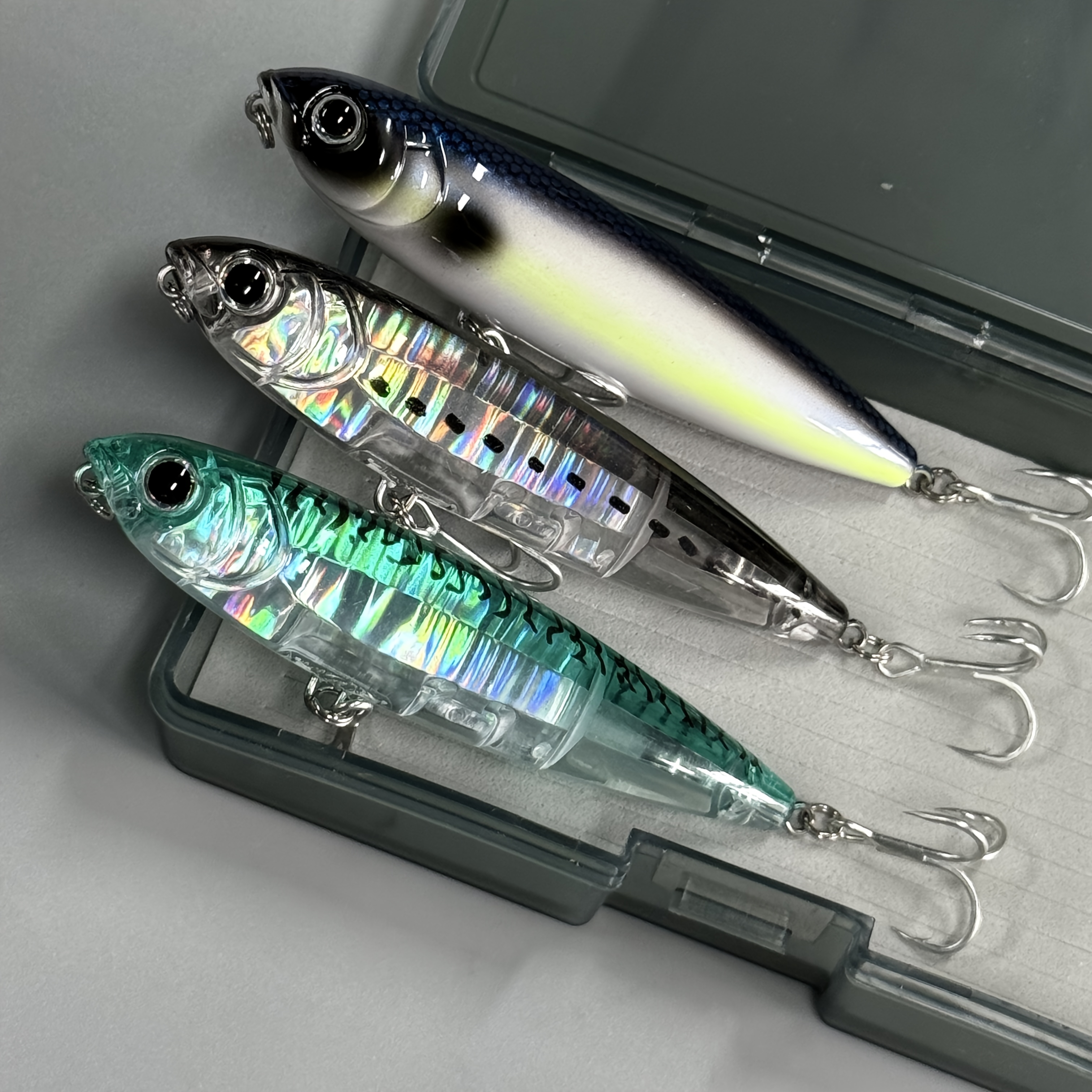 TEMU Set di 3 esche da pesca artificiali, esca da pesca superficiale da 10 .5G, galleggiante a matita per lancio a , esca Wave Crawler, laser,