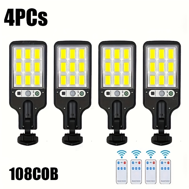 4pcs Outdoor Solar Lights 108 Cob Solar Wall Lights, 3 Lighting Motion Sensor Light, Solar Wireless Security Lights With Remote For Garden Wall Patio Path Lighting, 2/4/6pcs