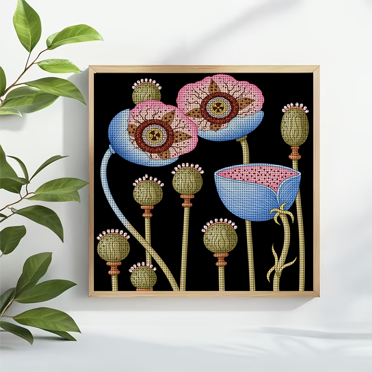 DIY Cross-Stitch Printed Kit with Pink and Blue Flowers for Beginners