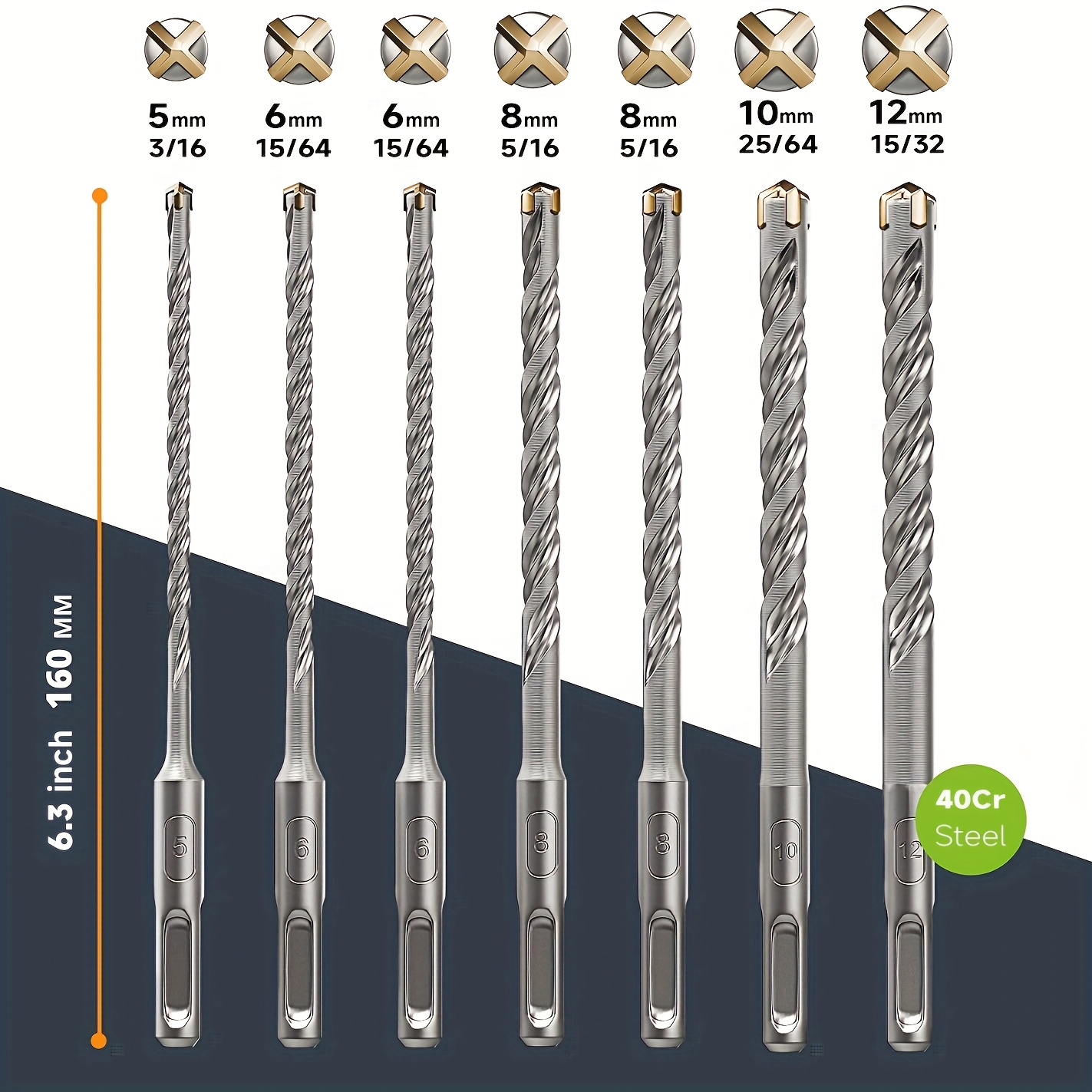 Image of 7pcs Set Rotary Hammer Drill And Chisel Set, Suitable For Brick, Stone, Concrete, And Marble.