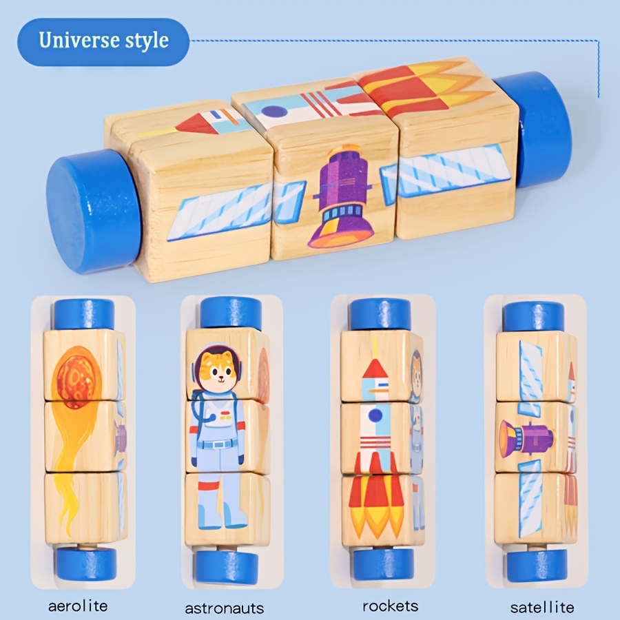 Educational Wooden Rotating Block Puzzle Toy for Kids