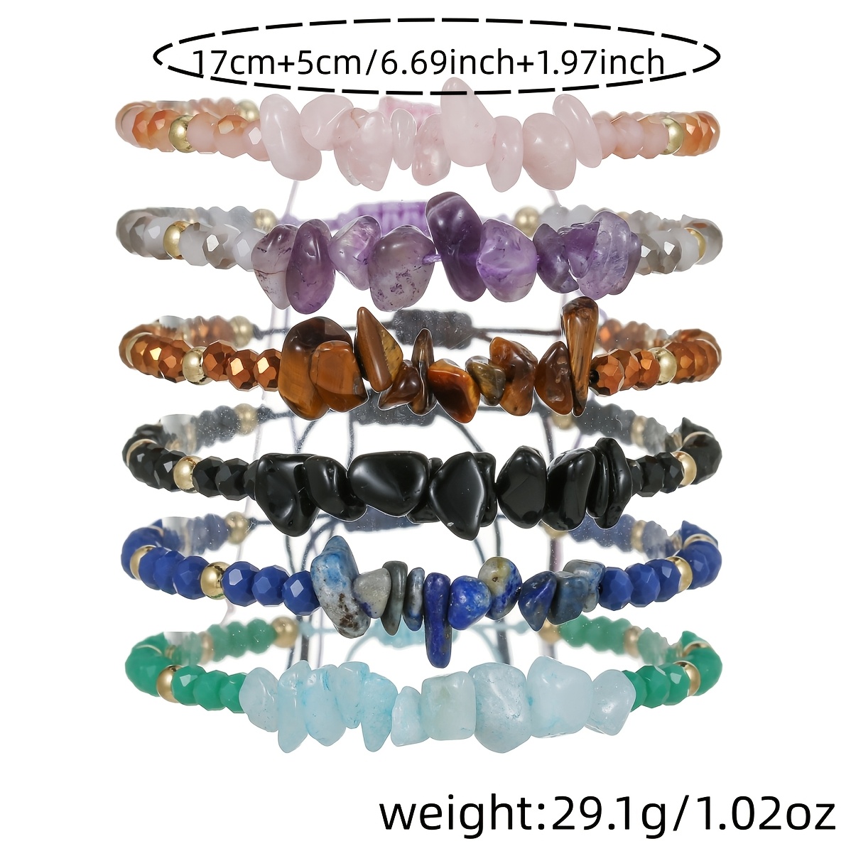 Bohemian Style Colorful Natural Stone Adjustable Bracelet Set
