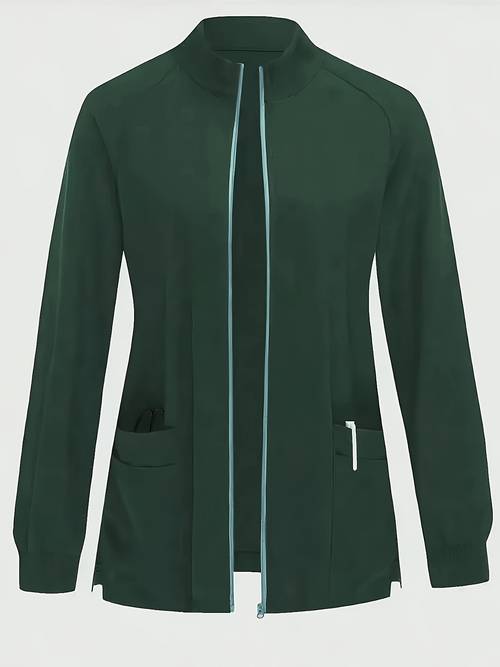 Einheitsfarbige Uniformjacke mit Reißverschlusstasche, Langarm- -Fit-Set für Pflegepersonal inklusive Rock und Hose