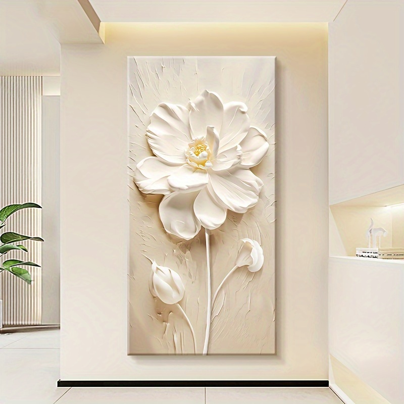 

Luxurious Cream Floral Wall Art - Modern Minimalist Living Room Decor, Sofa Background Mural