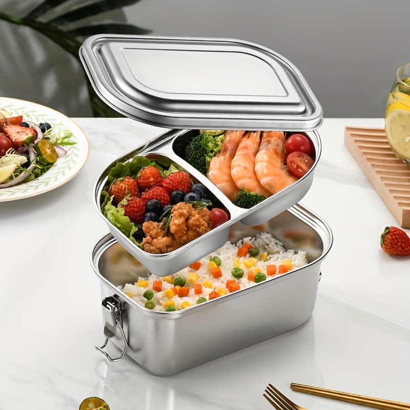 

1pc 304 Thickened Stainless Steel Lunch Box, Divided Compartment Sealed Box, Household Lunch Portable Box, Bento Box, Home Kitchen Supplies