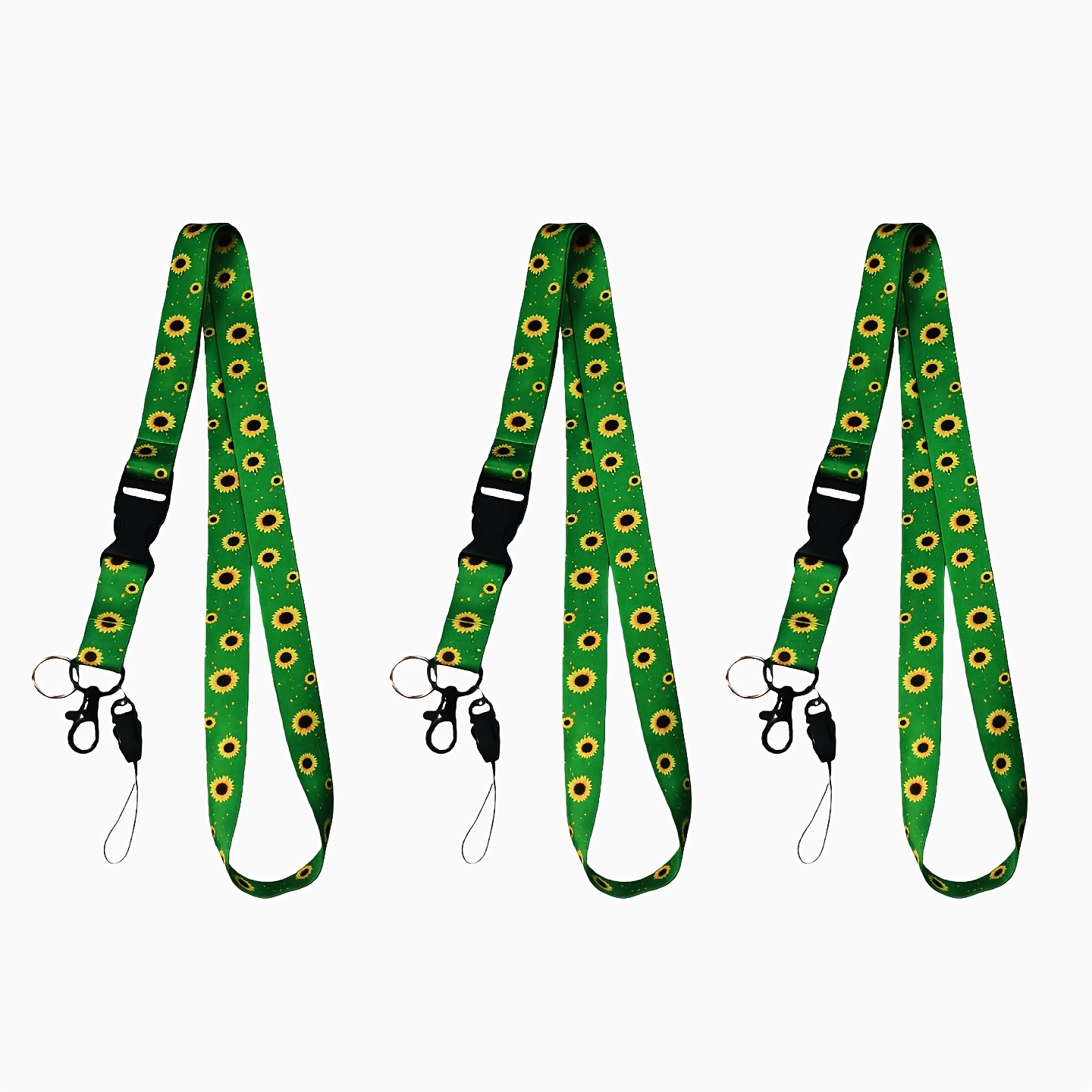 E-shop 3er-Pack Grüne Sonnenblumen Schlüsselband | PVC-Material, Schnellverschluss, Stilvolles Design, Ideal für Schlüssel, Geldbörsen und Ausweise,