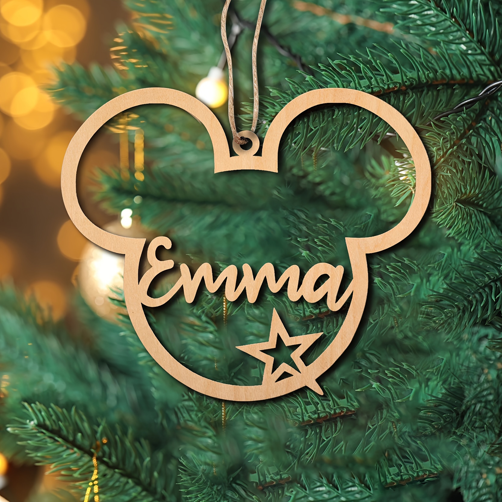 

Personalized Disney-inspired Christmas Tree Ornament With Custom Name - 1pc Contemporary Manufactured Wood Holiday Decoration, Perfect Christmas Gift, No Battery Required