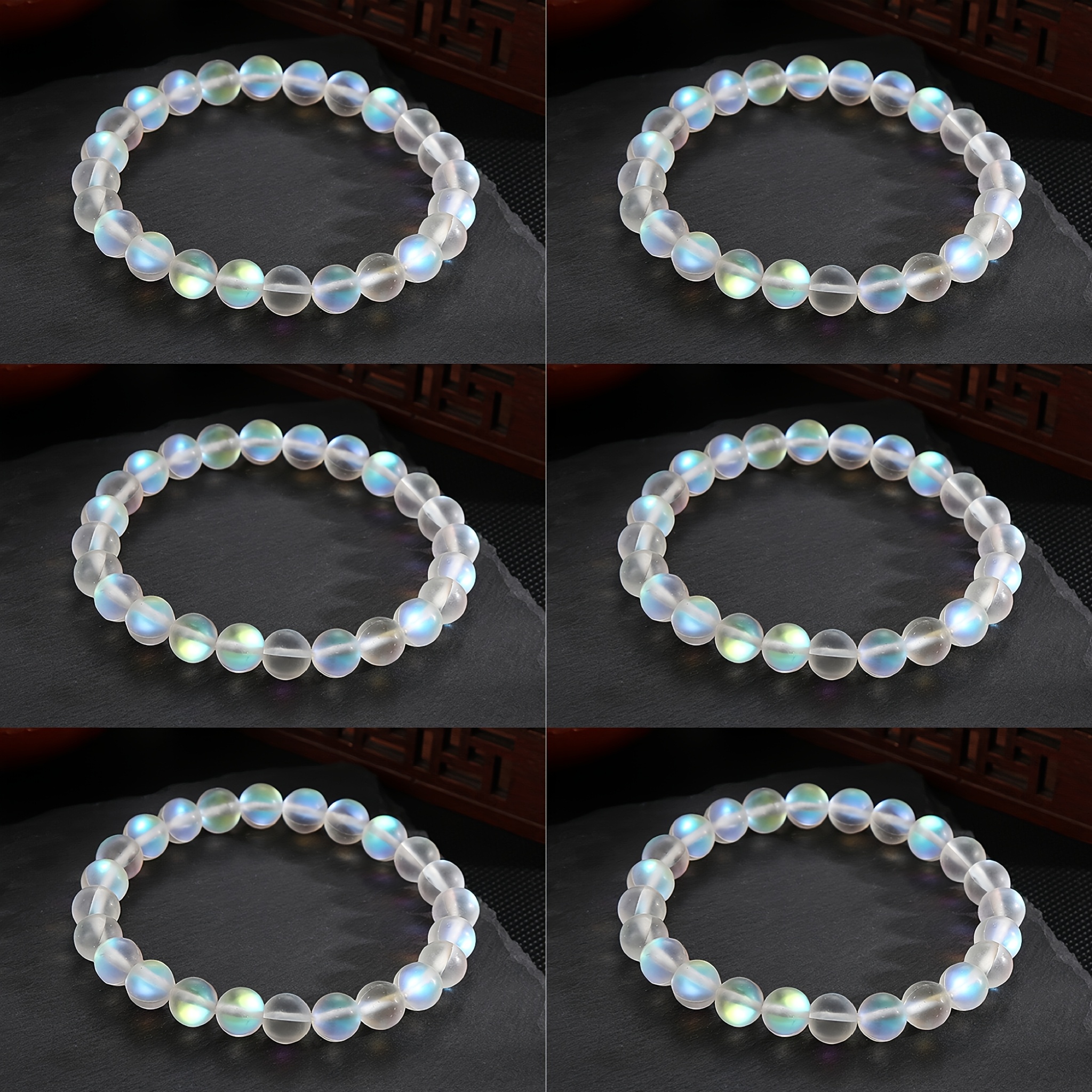 TEMU Braccialetti in pietra di luna 12pz/6pz - Stile , braccialetto elastico, texture lussuosa, braccialetto da donna, braccialetto , braccialetto in