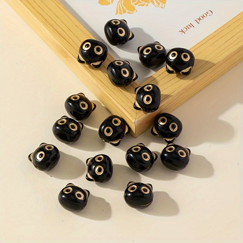 16 Black Cat Head Beads For Fashion Additions And Decorative Materials, Beads & Bead Assortments