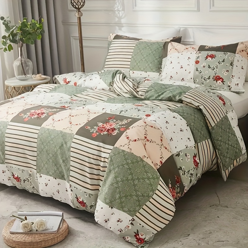 Temu – TEMU Boho Floral Bedding – Lightweight Microfiber Duvet Cover And Pillow Sham Bedding, Twin 2pcs/ Queen And King 3pcs Bedspread Set