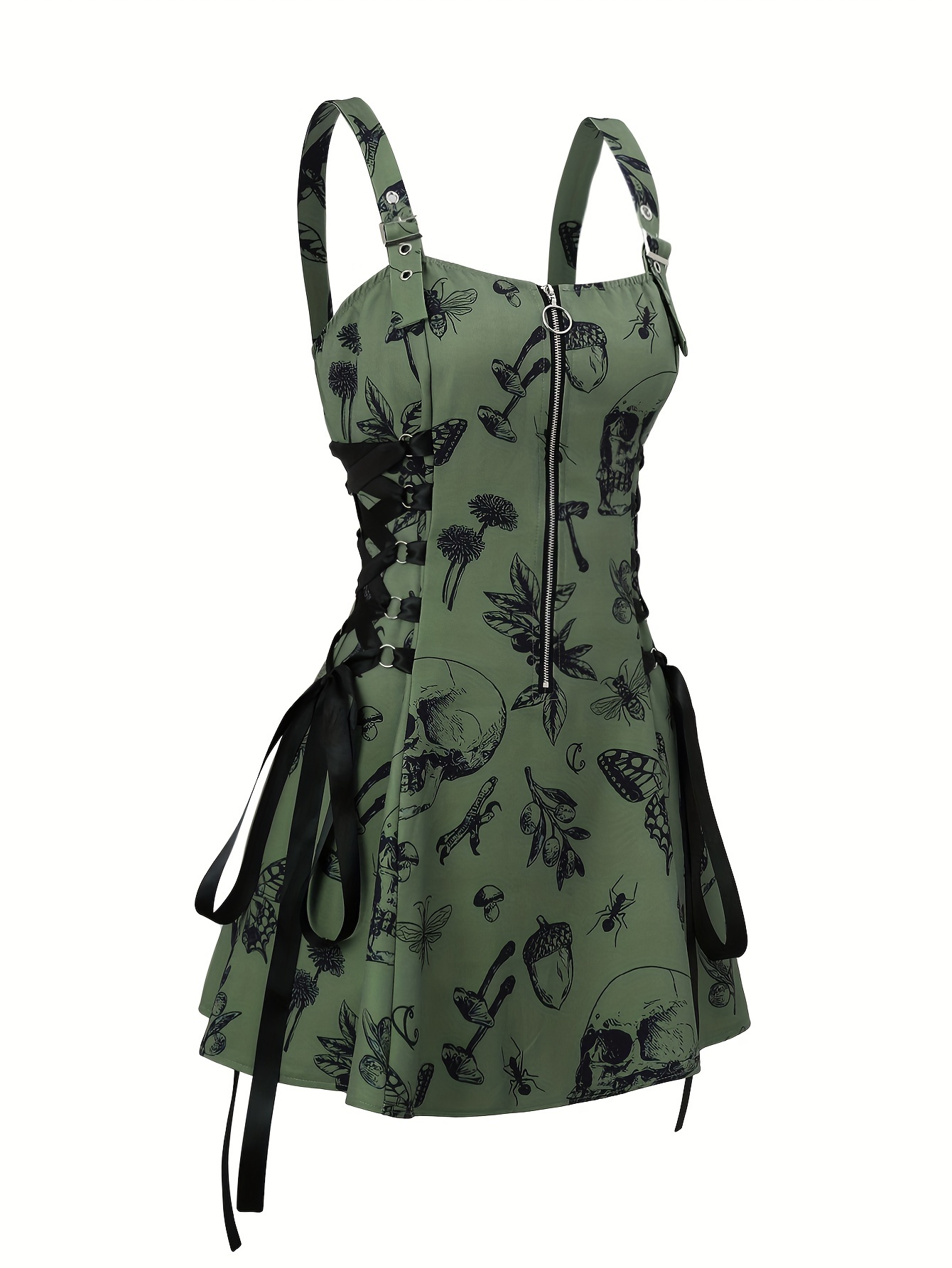 print chain strap dress elegant zipper backless - Temu