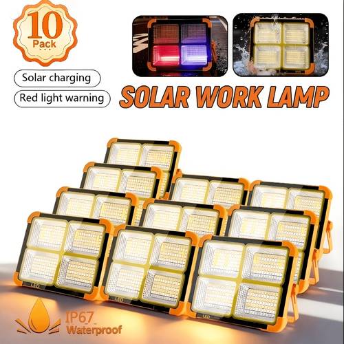 1pack 2pack 6pack 10pack solar led work light with magnetic hook 2000 adjustable brightness solar usb dual charging suitablefor camping hiking solar outdoor light lamparas recargables duracion