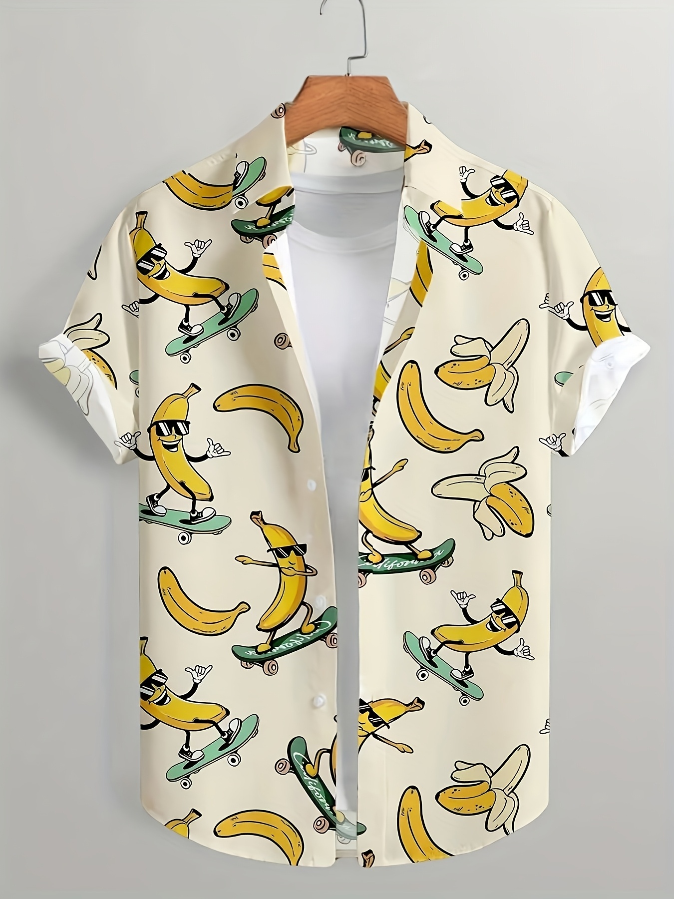 men's summer casual shirt cartoon banana print short sleeve