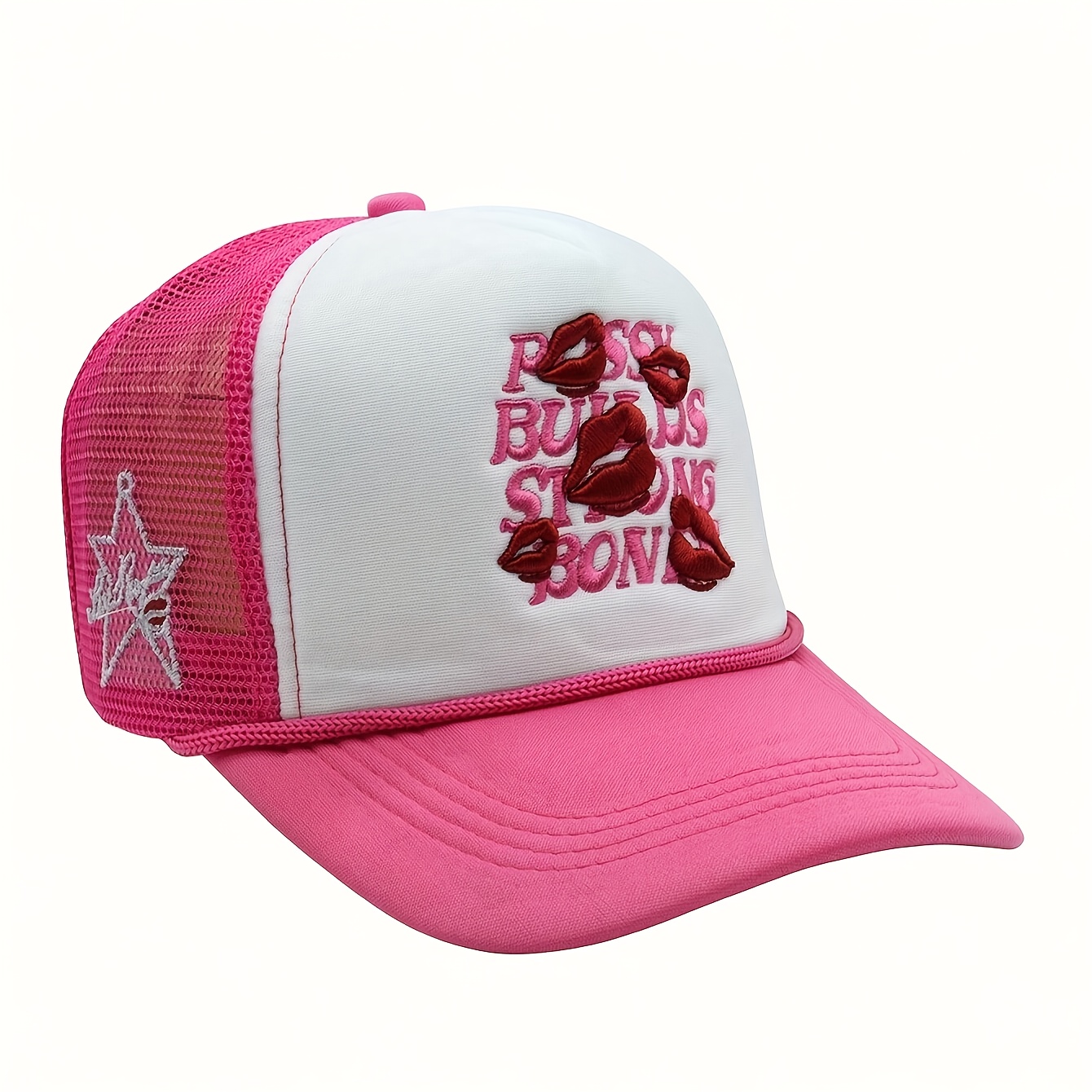 TEMU 1 Embroidered Lips Letter Baseball Cap With Drawstring, Unisex Trucker Hat, Breathable Adjustable Golf Hat For Women, Summer Fashion Curved Brim