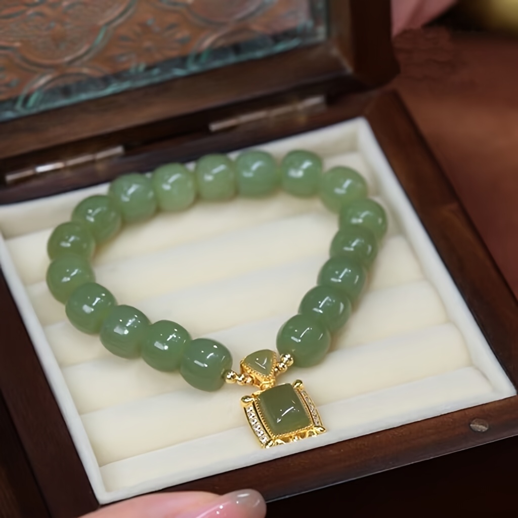 TEMU Bracelet Élégant Vert Émeraude avec Pendentif en Factice, Idéal pour et les Occasions Spéciales, Accessoire Polyvalent et Tendance pour Femmes