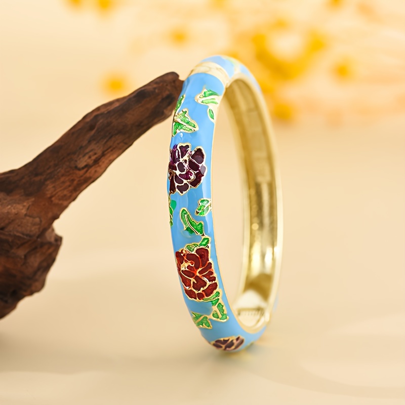 enamel bangle peony wide face hand painted colorful bracelet - Temu