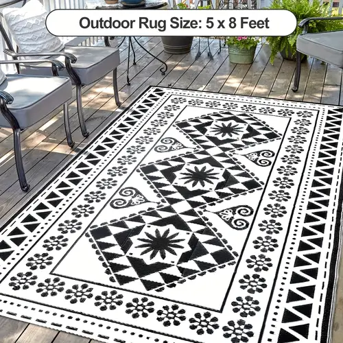 1pc large reversible camping rug 5ftx8ft 6ftx9ft 8ftx10ft design pp mat outdoor rug for rv beach parties patio furniture areas bbq spots black and white