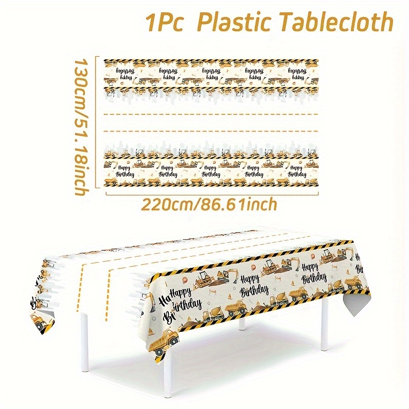 E-shop Langlebige Kunststoff-Bau- Geburtstagsparty-Tischdecke, 7.2ft x 5.1ft - " Gute zum Geburtstag" Design mit & Bagger Illustrationen, für