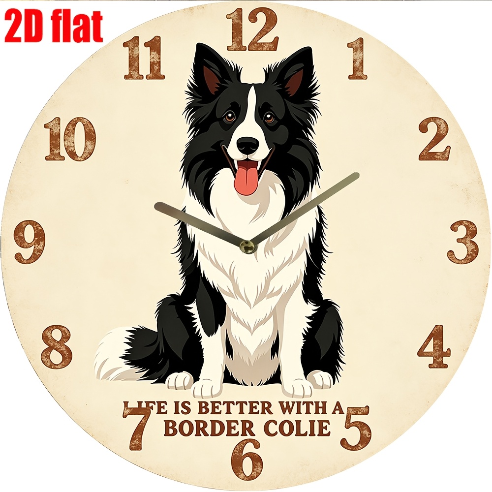 TEMU 1 Border Collie Wall Clock - 20.32cm Silent Acrylic Quartz Clock With Rustic Vintage Design, Gift For Dog Lovers, Suitable For Living Room,