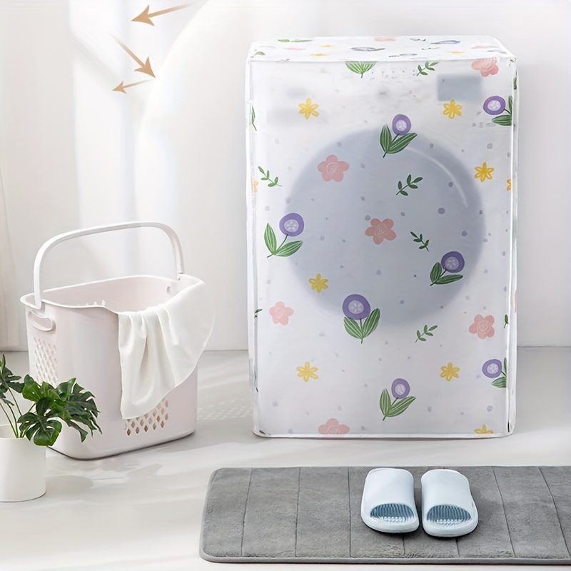 E-shop 1 wasserdichte sonnenbeständige PEVA-Waschmaschinenabdeckung, farbenfrohes Blumendesign – für Frontlader, Reißverschluss, Staubschutz, geeignet
