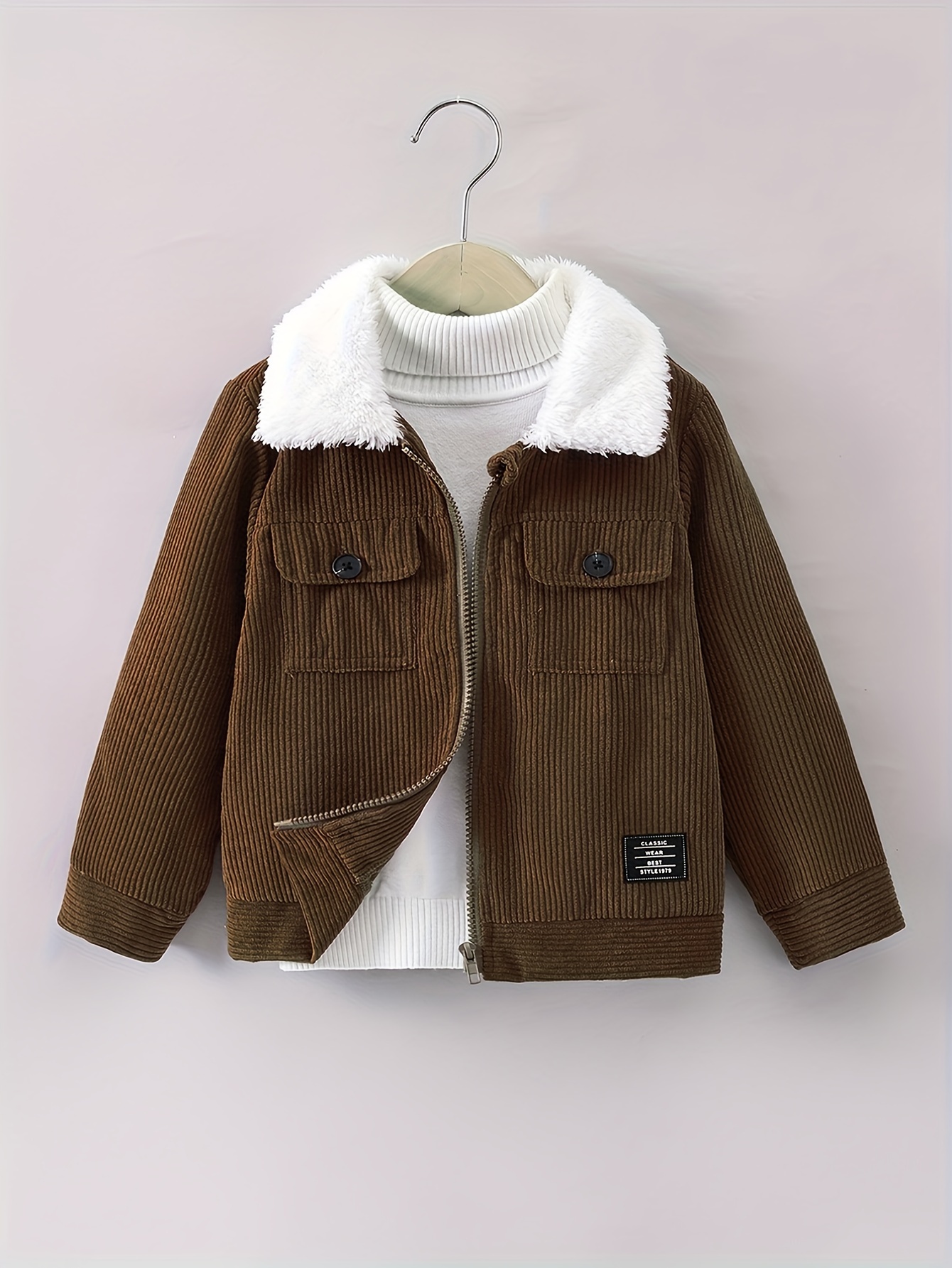Boys' Autumn and Winter Spliced Faux Fur Collar Lining-Free Zip Cardigan Thin Jacket
