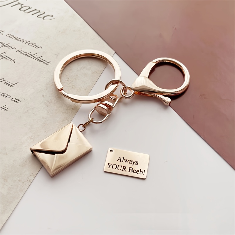 TEMU Personalized Stainless Steel Photo Envelope Love Letter Shaped Keychain Custom Picture Pendant Valentine's Day Women Christmas Gift