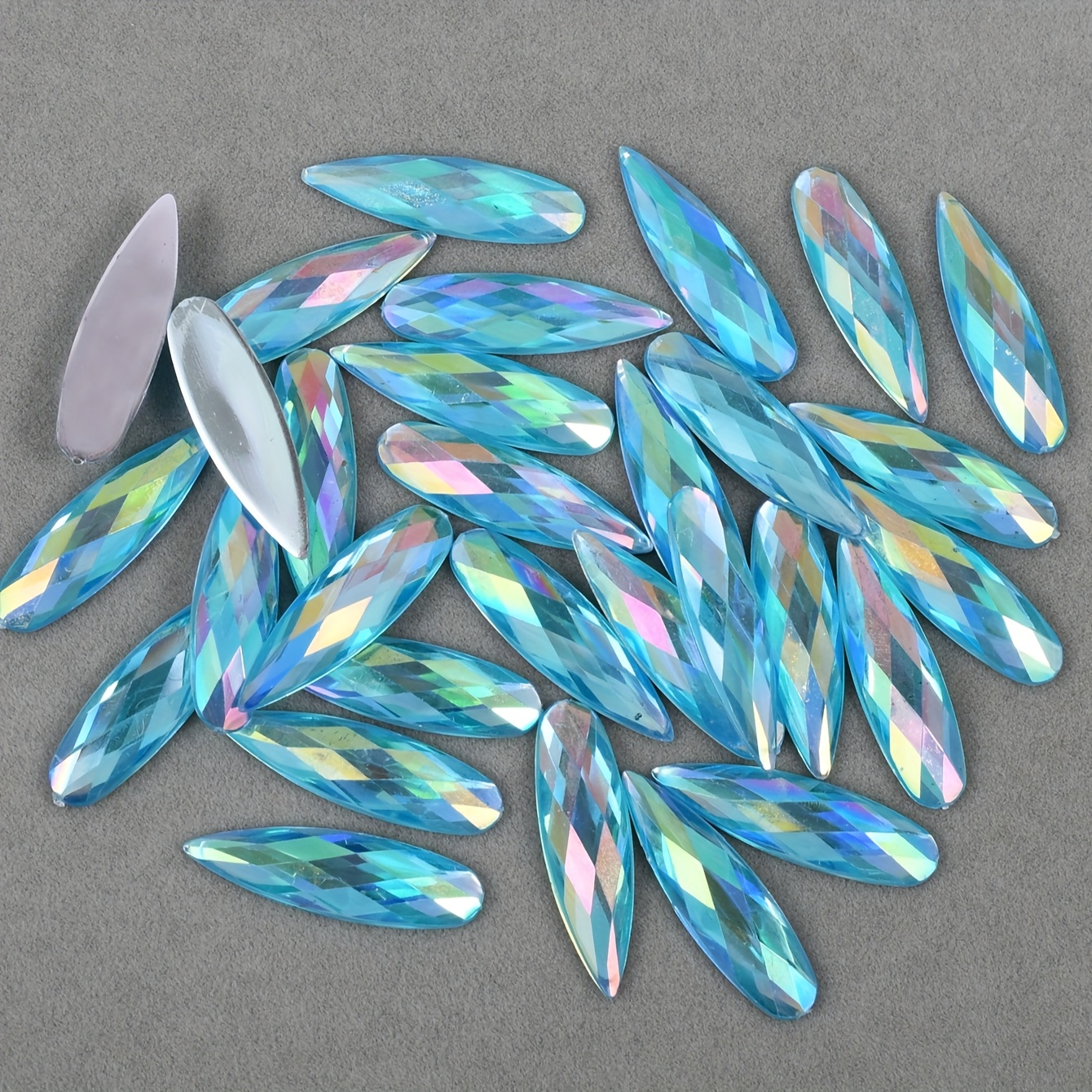 TEMU 50 Stück Irisierende AB Acryl-Strasssteine - 8x28mm Lange Tränenform Flachrücken zum Aufnähn für Kleidung, Schuhe, & Hüte Dekoration, Steine für